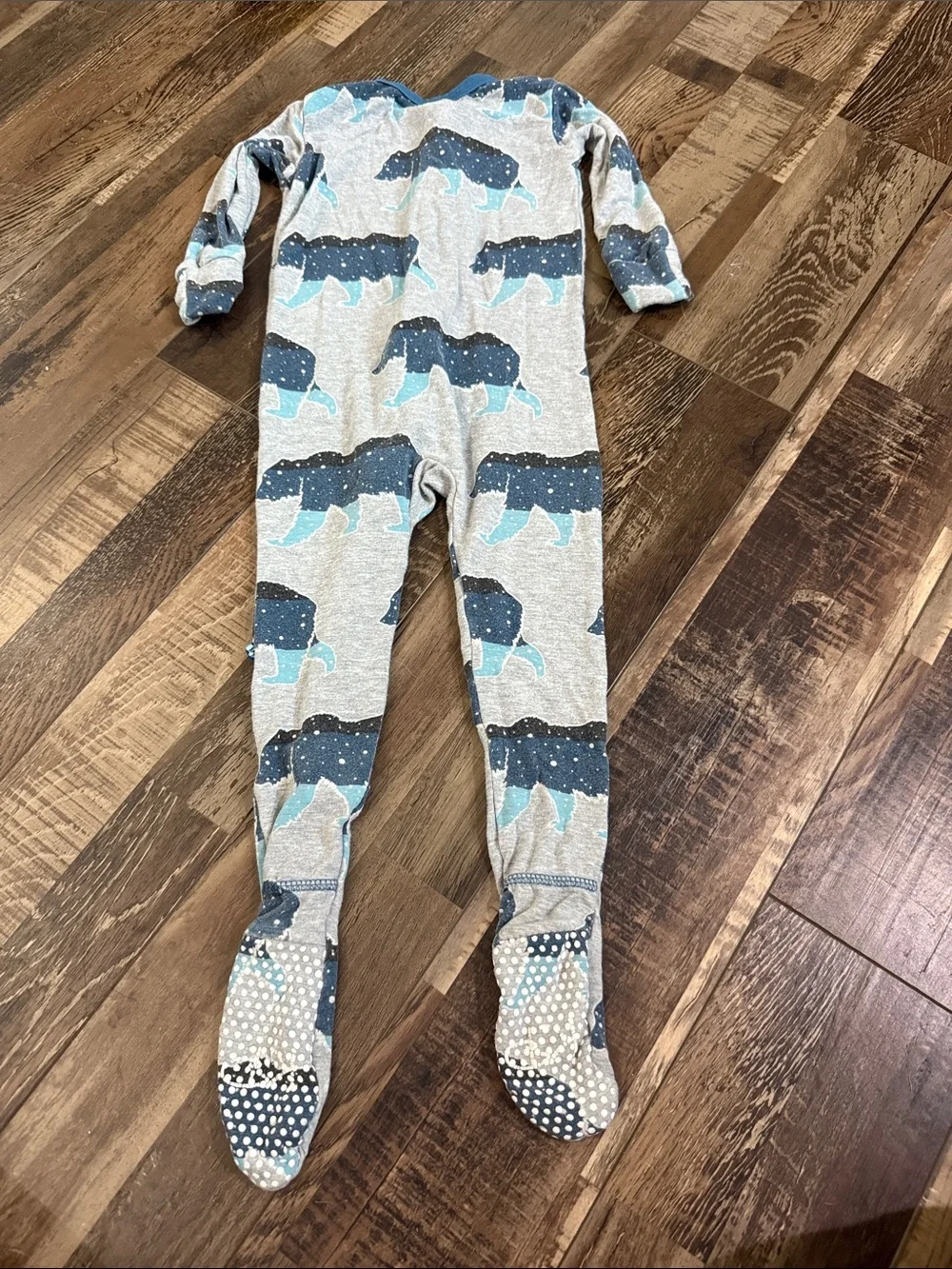 Kickee Pants Blue and Gray Bear Print Footed One-Piece